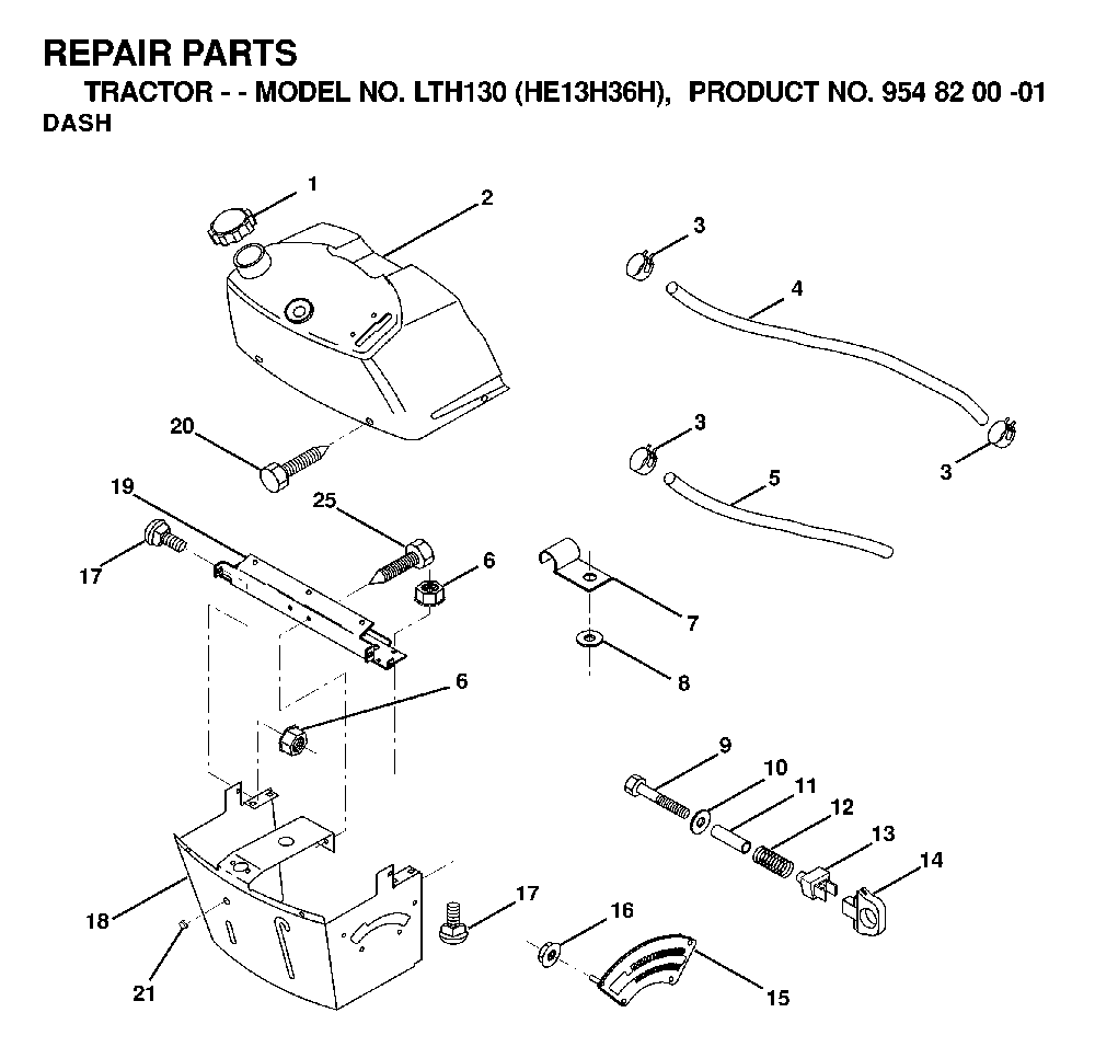 Dash Diagram and Parts List for LTH130 (HE13H36H, 954820001)(2000-02) Husqvarna Lawn Tractor