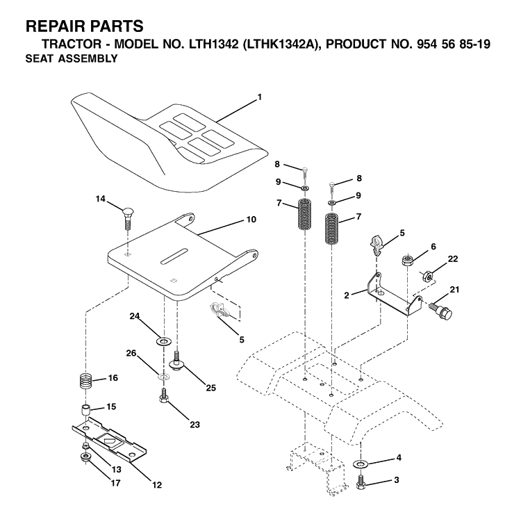 Seat Diagram and Parts List for LTH1342-LTHK1342A 2002-01 Husqvarna Lawn Tractor