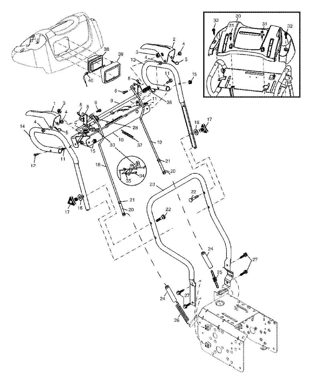 Handles Diagram and Parts List for 1130ST (954223081-C)(2004-07) Husqvarna Snow Blower
