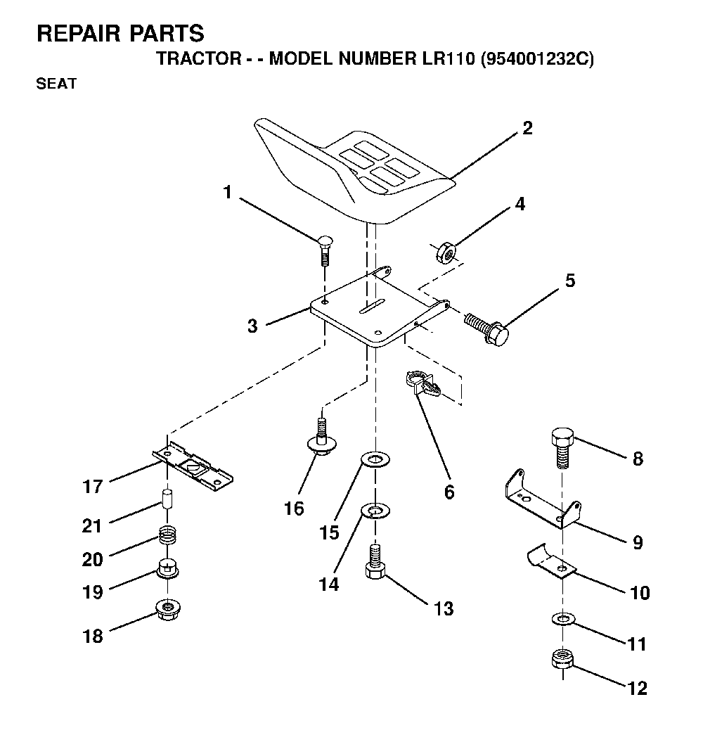Seat Diagram and Parts List for LR110 (954001232C)(1995-08) Husqvarna Lawn Tractor