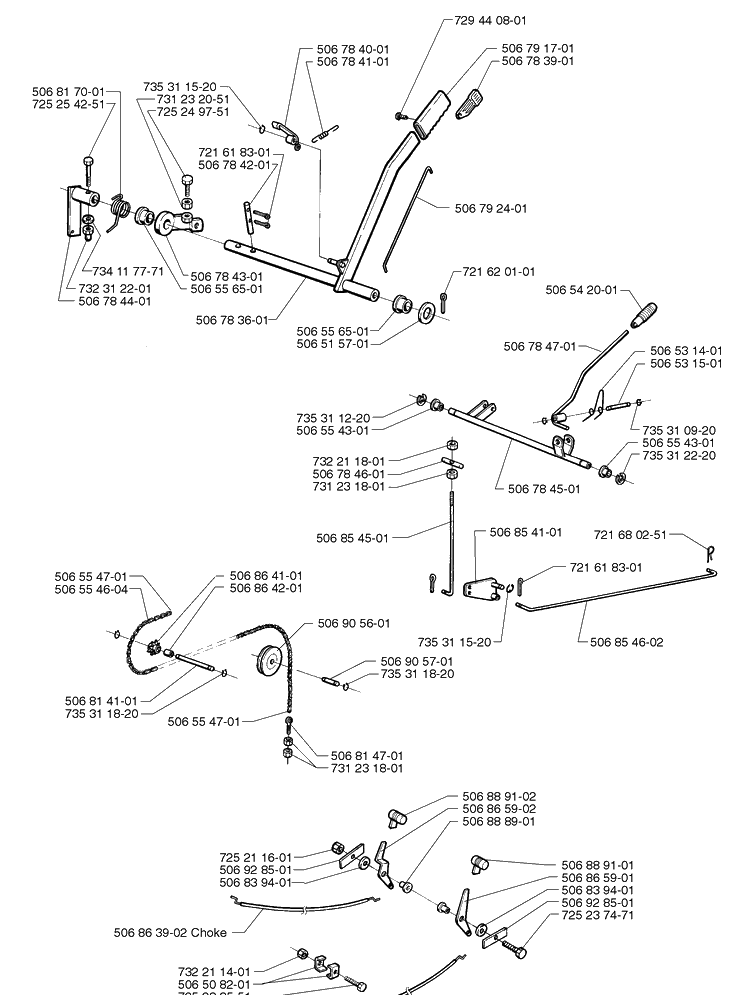 Transmission Assembly Diagram and Parts List for RIDER1200 1998-01 Husqvarna Lawn Mower