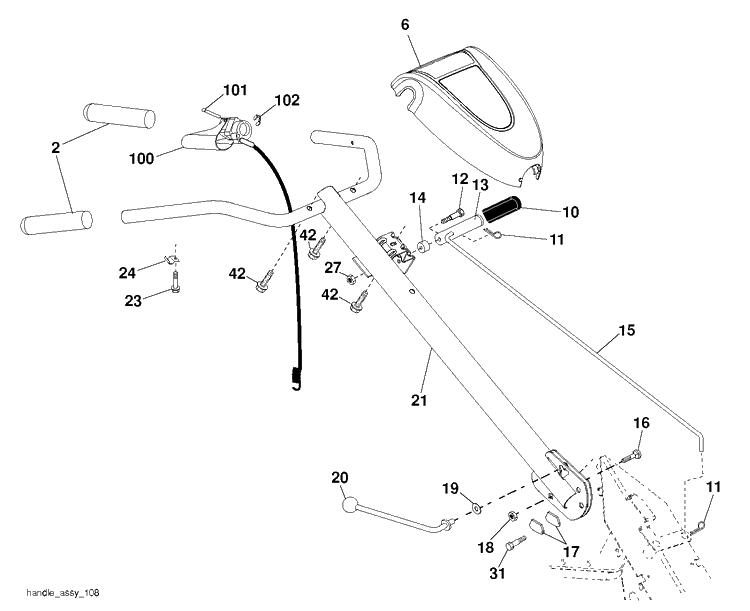 Handle Diagram and Parts List for DRT900H (96093001204)(2013-03) Husqvarna Cultivator