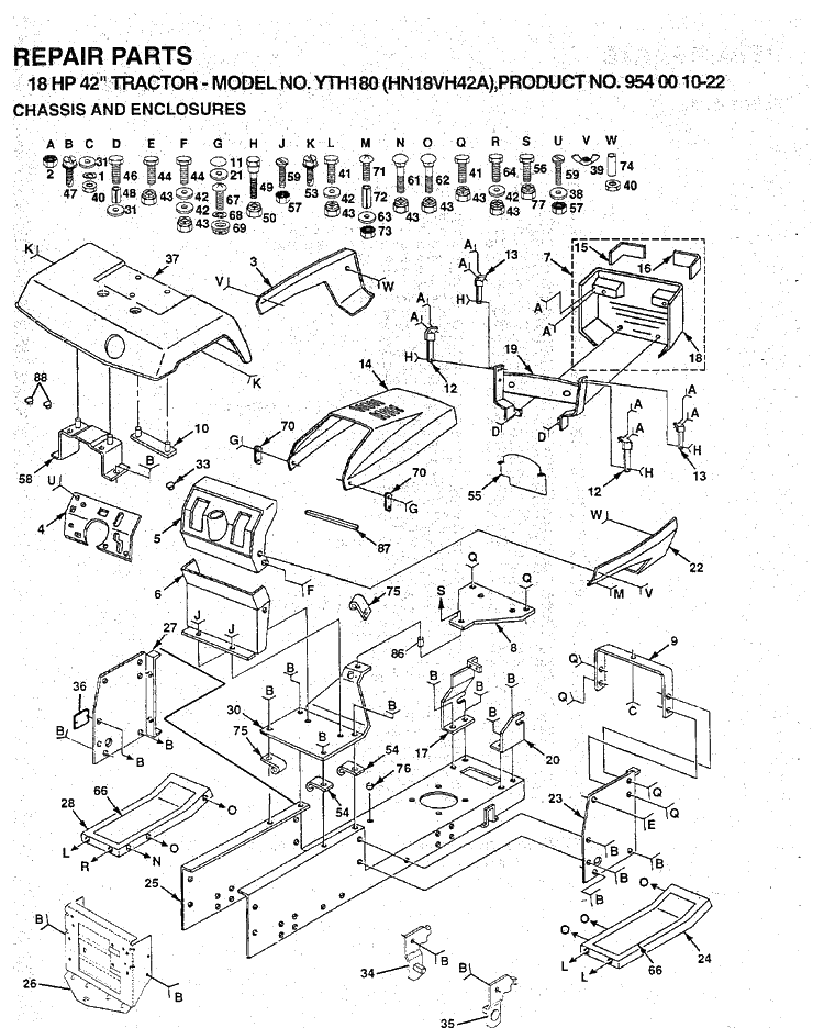 Chassis And Enclosures Diagram and Parts List for YTH180 (954001022)(1994-03) Husqvarna Lawn Tractor
