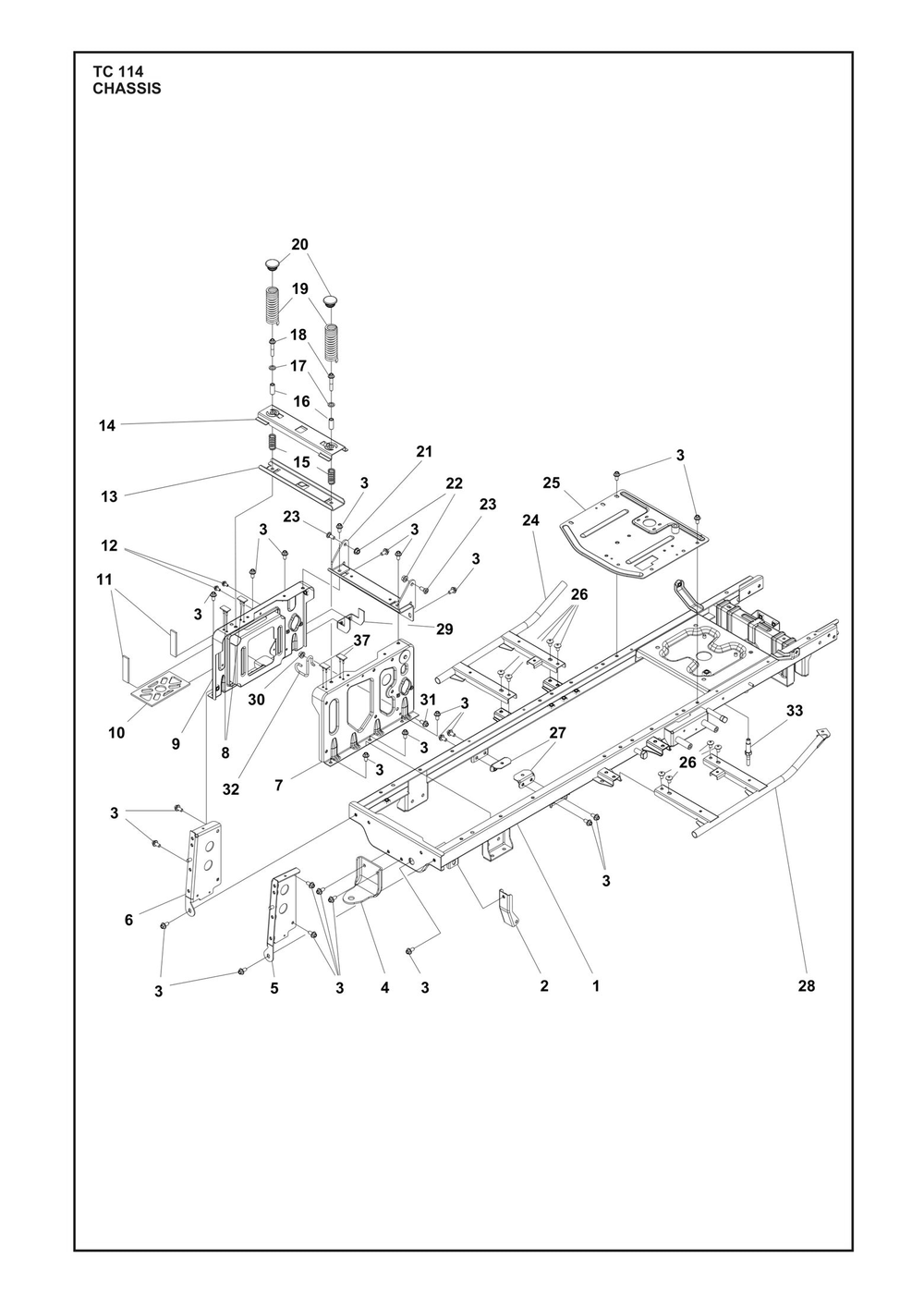 Chassis Diagram and Parts List for TC114  Husqvarna Lawn Tractor