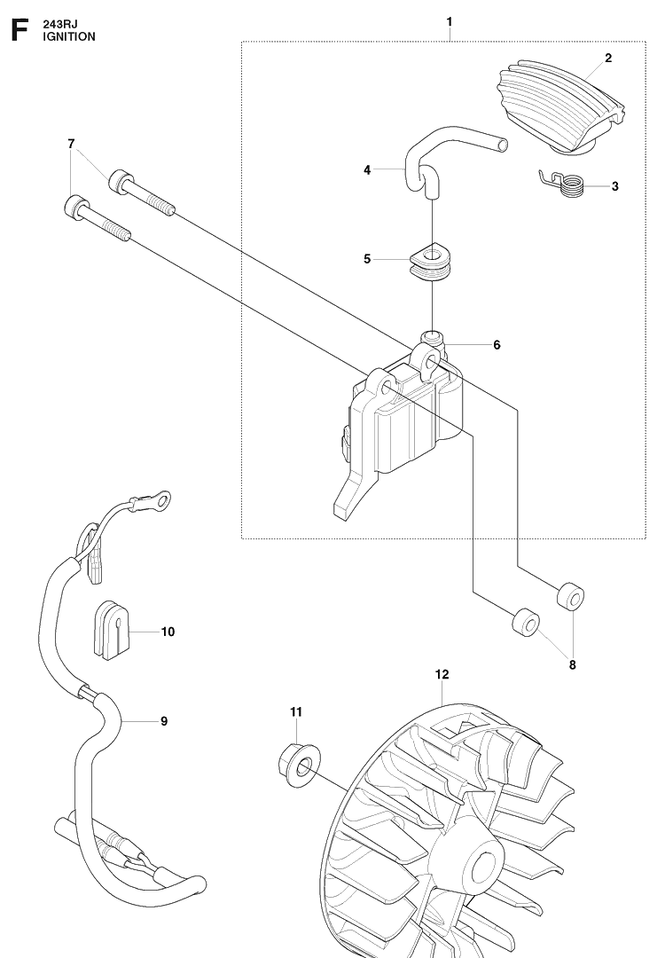Ignition System 2 Diagram and Parts List for 243RJ 20090900001-20113200000 Husqvarna Brush Cutter