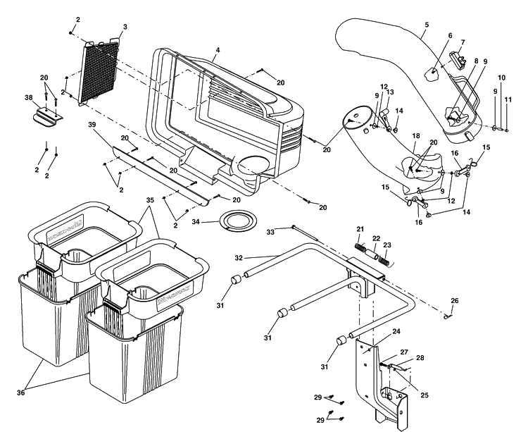Grass Catcher Diagram and Parts List for QC42B 2002-02 Husqvarna Lawn Tractor Accessories