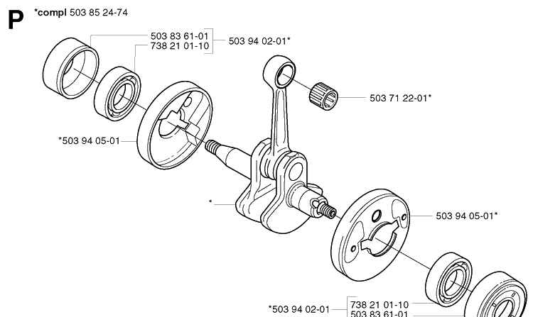 Crankshaft Diagram and Parts List for 325RDX 20020100001-20051800000 Husqvarna Brush Cutter