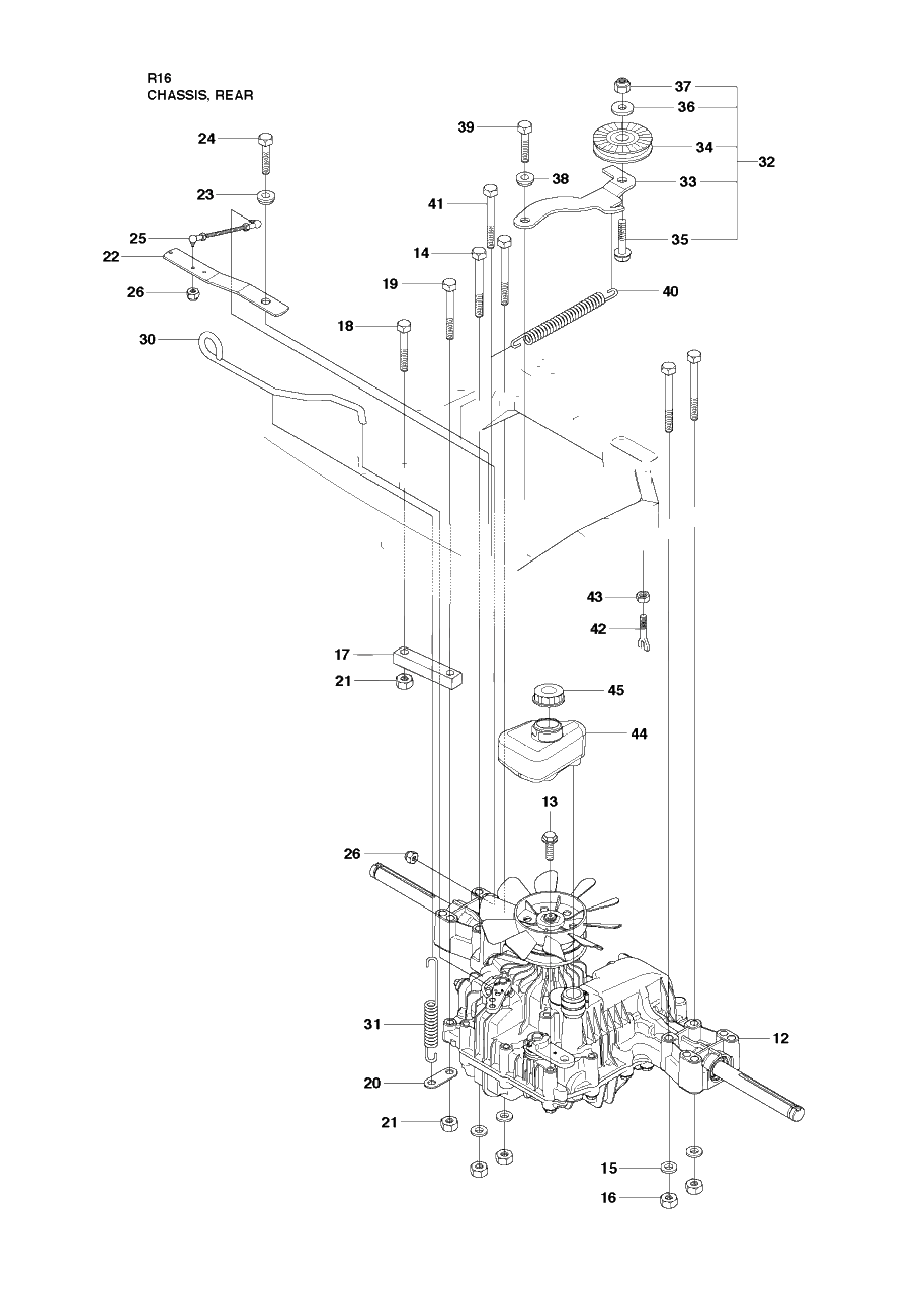 Chassis Rear Diagram and Parts List for R16 (965161601)(2010-07) Husqvarna Lawn Tractor