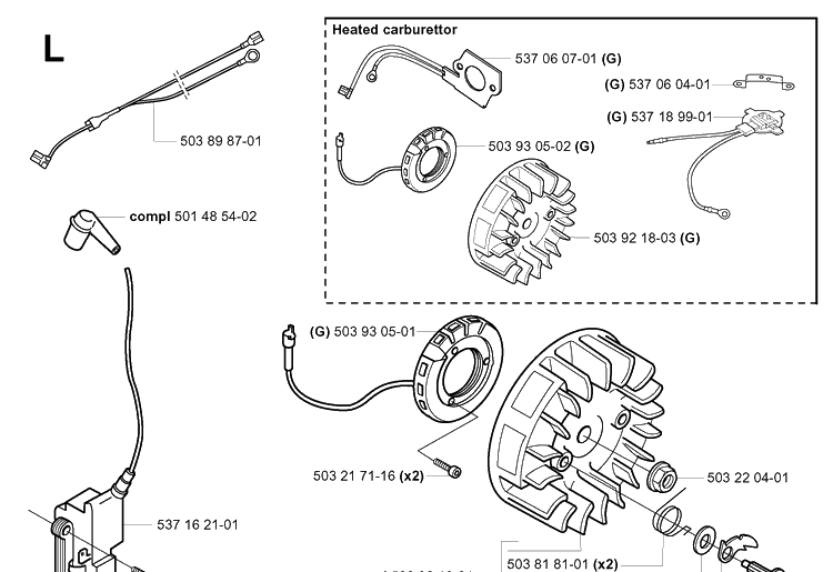 Ignition System Diagram and Parts List for 359 20014000001-20041800000 Husqvarna Chainsaw