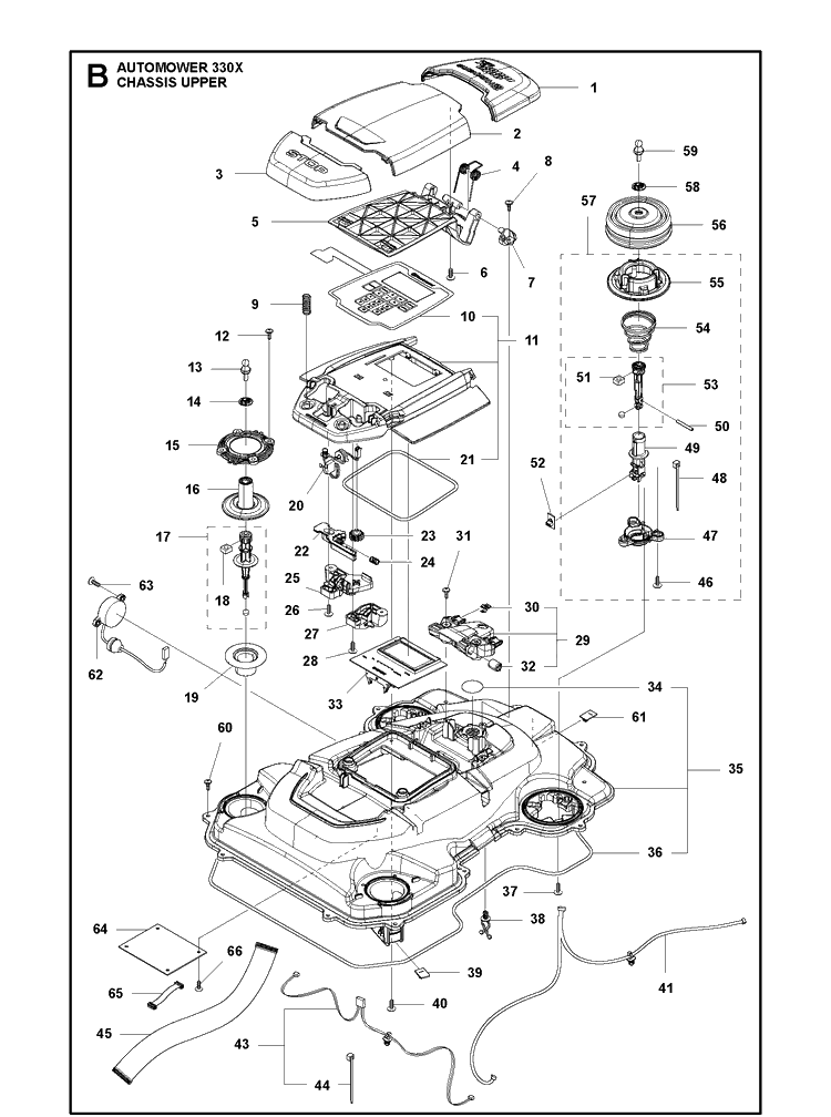 Chassis Upper Diagram and Parts List for 330X 2013-03 Husqvarna Lawn Mower