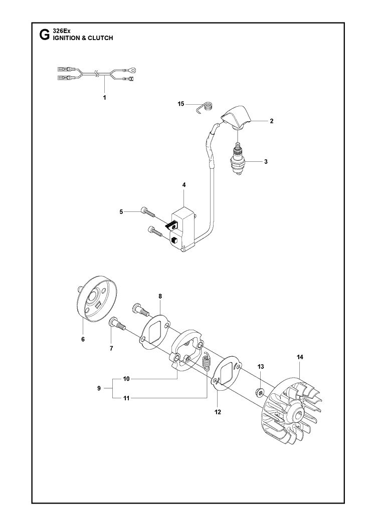 Ignition System And Clutch Diagram and Parts List for 326EX  Husqvarna Edger