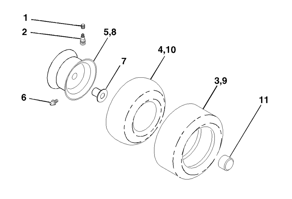 Wheels And Tires Diagram and Parts List for YTH1848XP (954567260-E)(2002-02) Husqvarna Lawn Tractor
