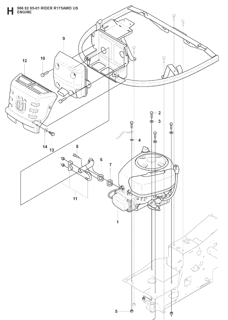 Engine 2 Diagram and Parts List for RIDER175 (966828501)(2008-05) Husqvarna Lawn Mower