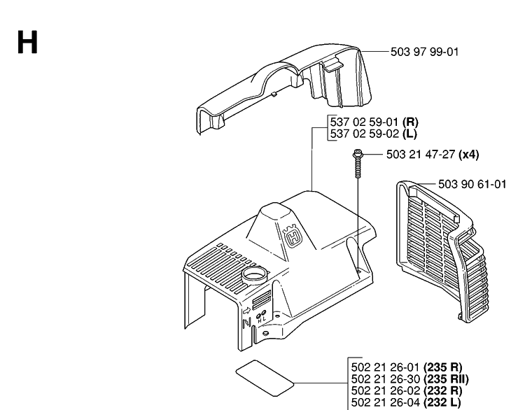 Cover Diagram and Parts List for 232R 20061400001-20144900000 Husqvarna Brush Cutter