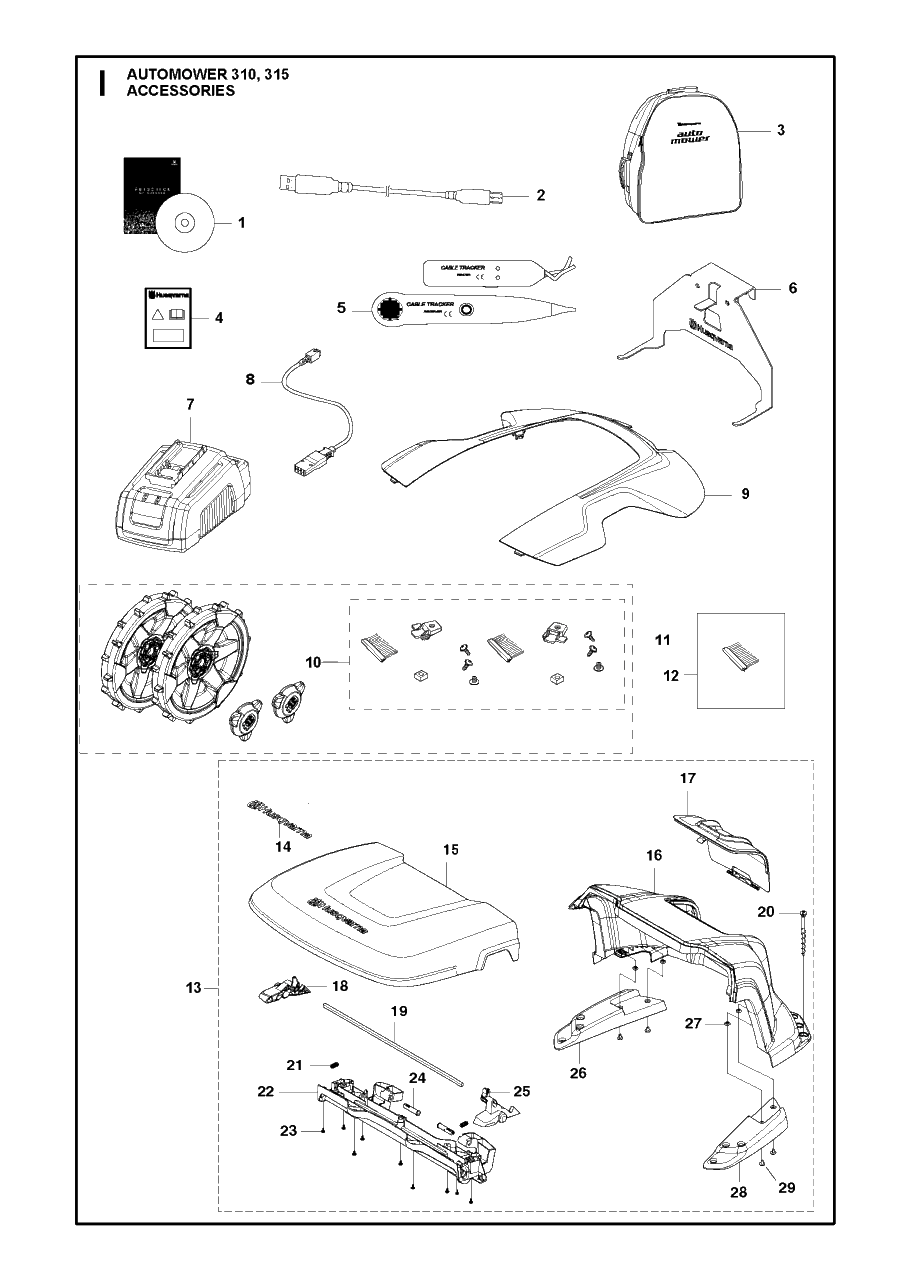 Accessories Diagram and Parts List for 310 2016-01 Husqvarna Lawn Mower