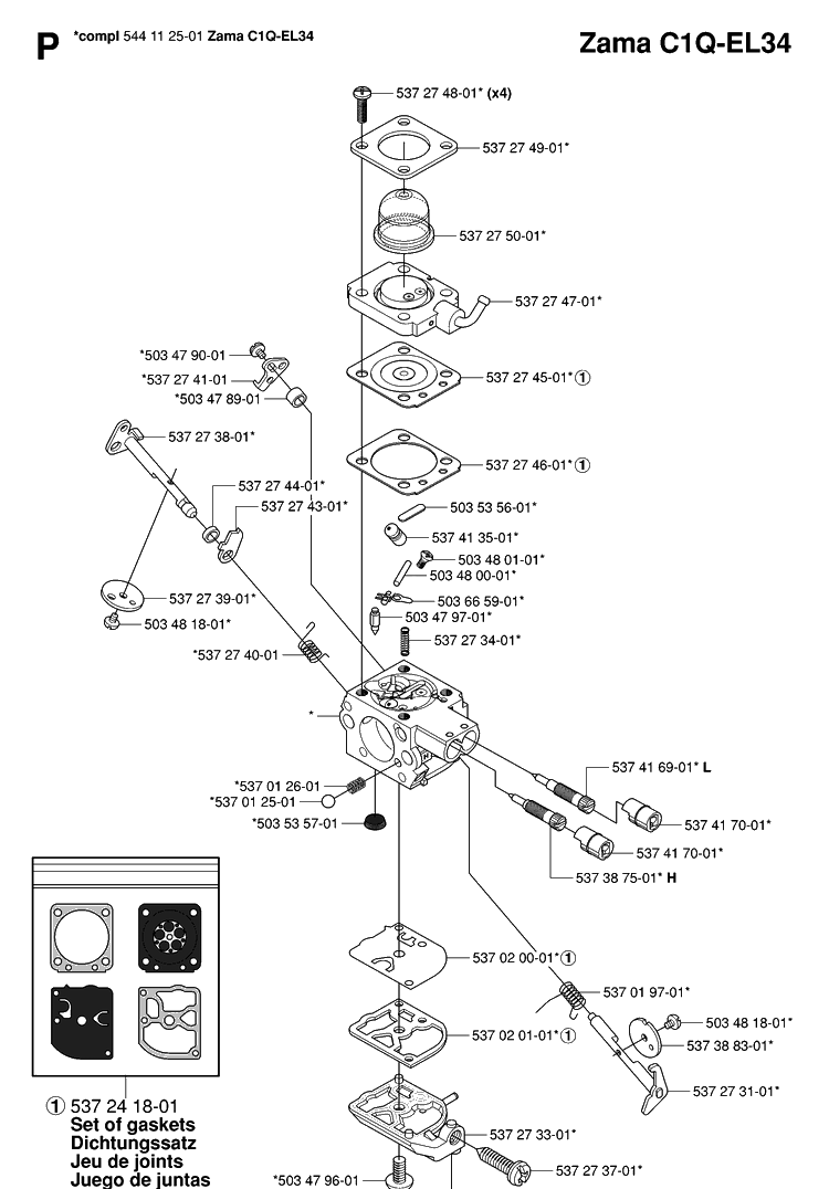 Carburetor Diagram and Parts List for 339XP 20063600001-20100600000 Husqvarna Chainsaw