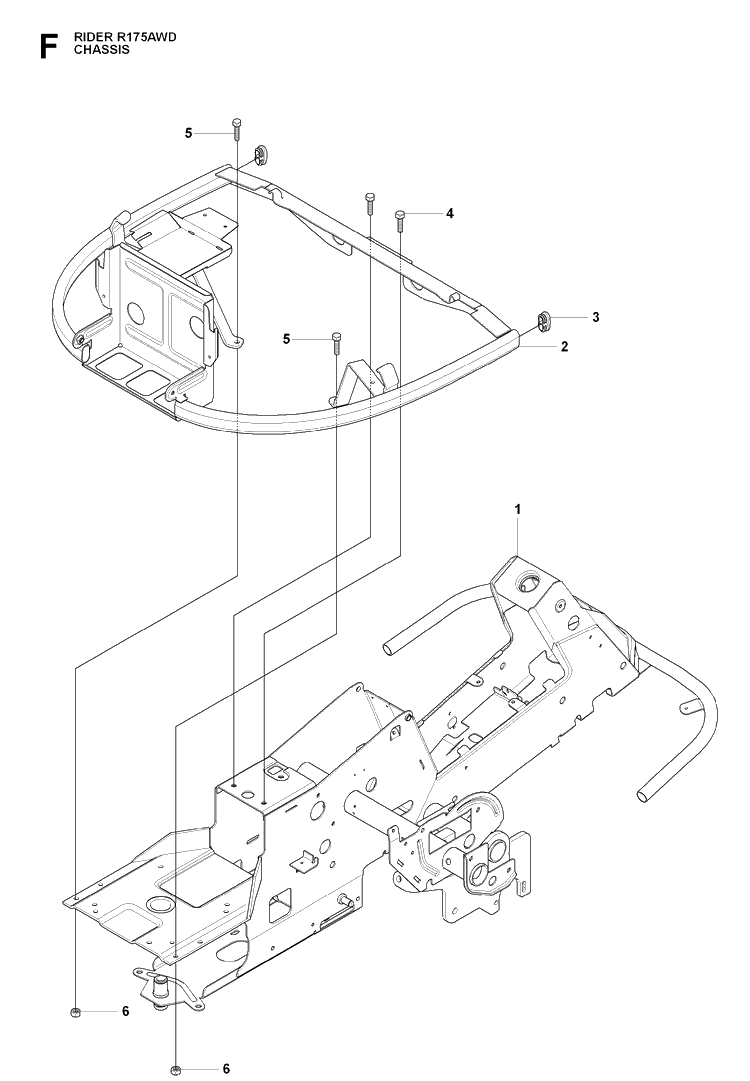 Chassis Lower Diagram and Parts List for RIDER175AWD (965105001)(2009-04) Husqvarna Lawn Mower