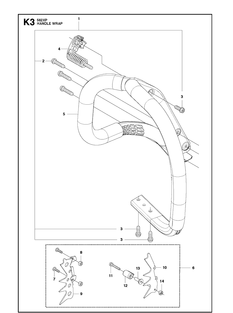 Handle Wrap Diagram and Parts List for 562XP 2013-01 Husqvarna Chainsaw