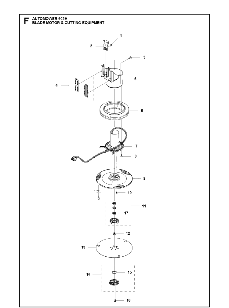 Blade Motor And Cutting Equipment Diagram and Parts List for 502H 2021-01 Husqvarna Lawn Mower