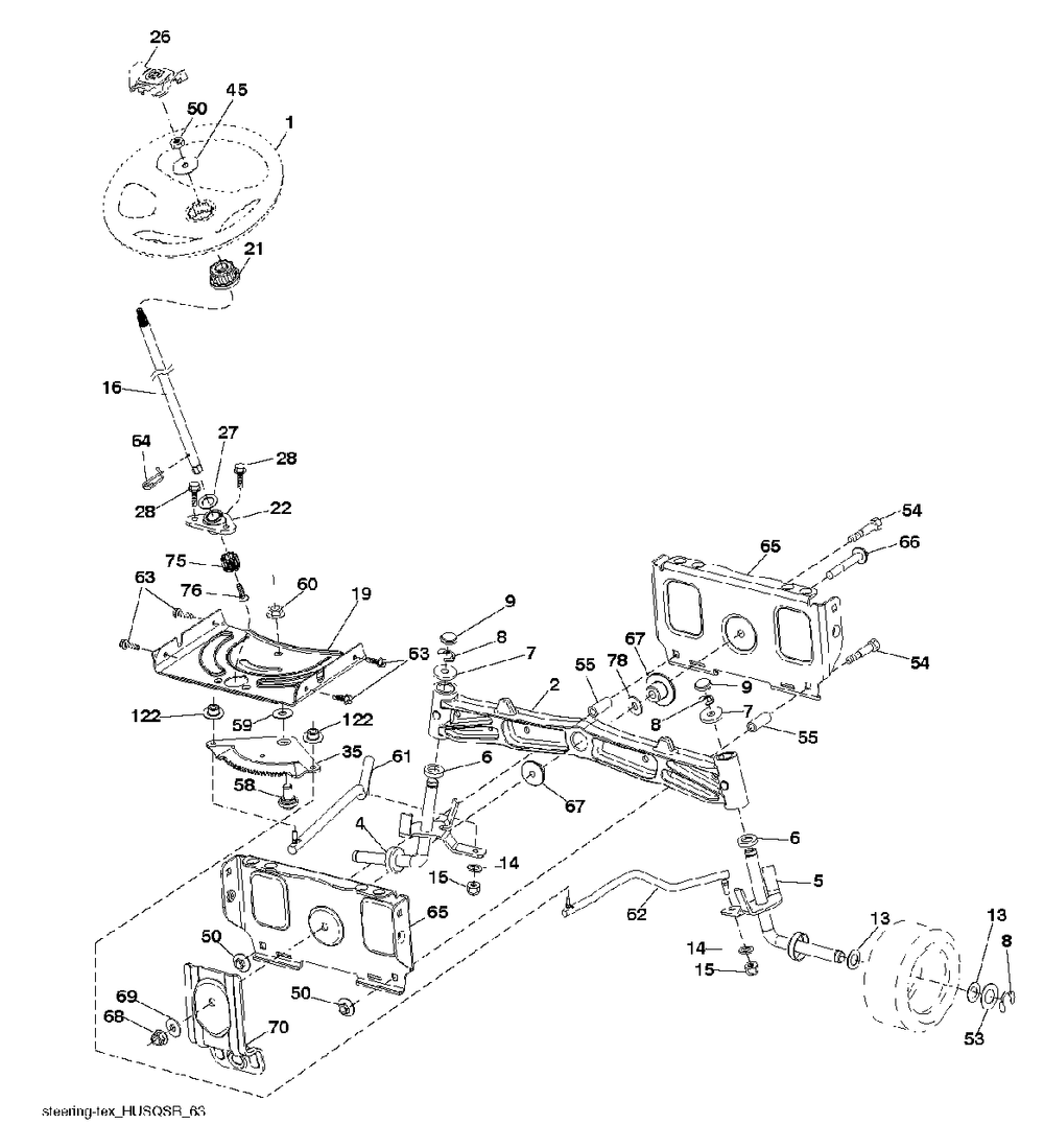 Steering Diagram and Parts List for GT48DXLS (960430233-00)(2016-11) Husqvarna Lawn Tractor