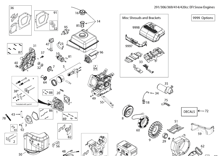 Engine Diagram and Parts List for ST424T  Husqvarna Snow Blower