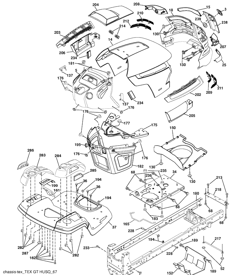 Chassis Diagram and Parts List for YTH23V48 (96045008600)(2010-01) Husqvarna Lawn Mower