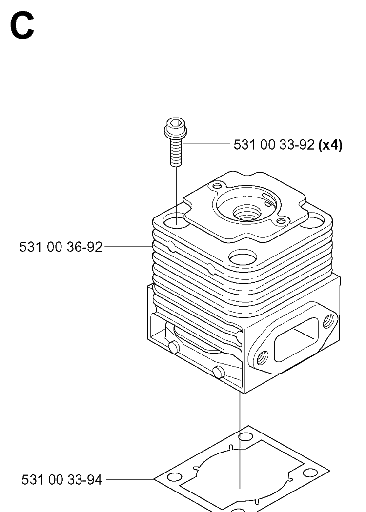 Cylinder Diagram and Parts List for 155B 20014000001-20041499999 Husqvarna Leaf Blower / Vacuum