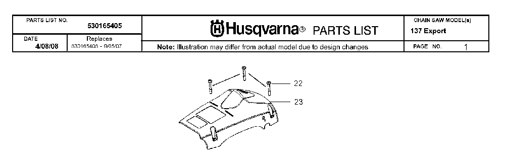 Cover Diagram and Parts List for 137 20082200001 Husqvarna Chainsaw