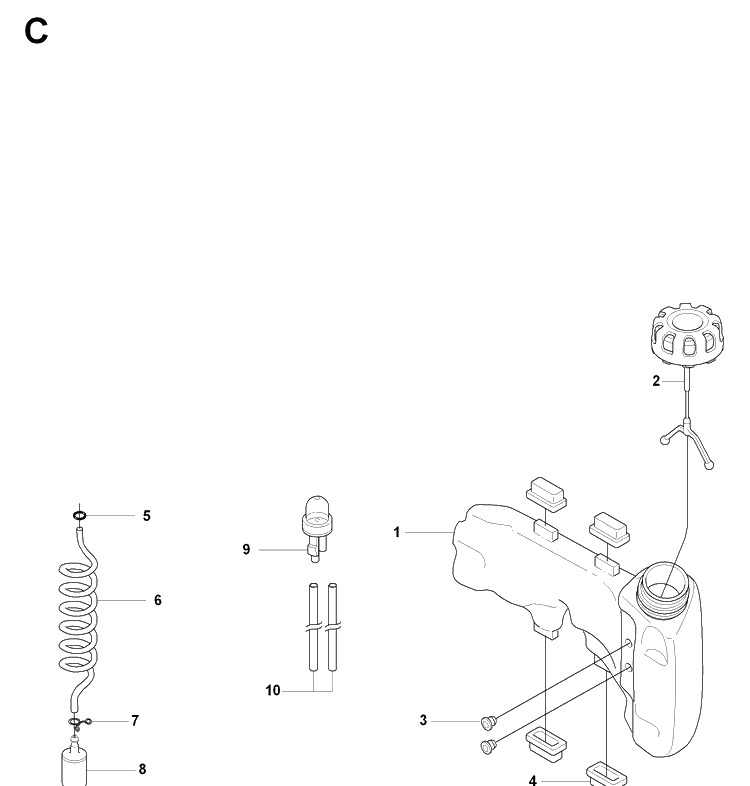 Fuel Tank Diagram and Parts List for 326HD60 (X-SERIES)(20082200001-20090900000) Husqvarna Hedge Trimmer