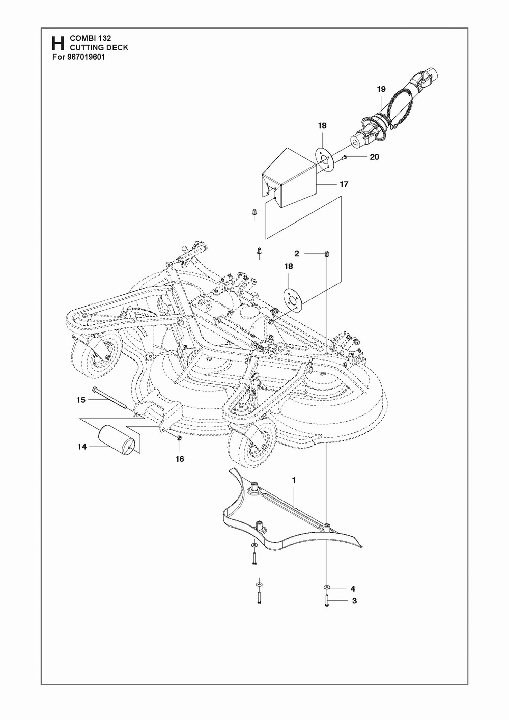 52/132cm Cutting Deck Diagram and Parts List for 132P500D  Husqvarna Lawn Tractor Accessories