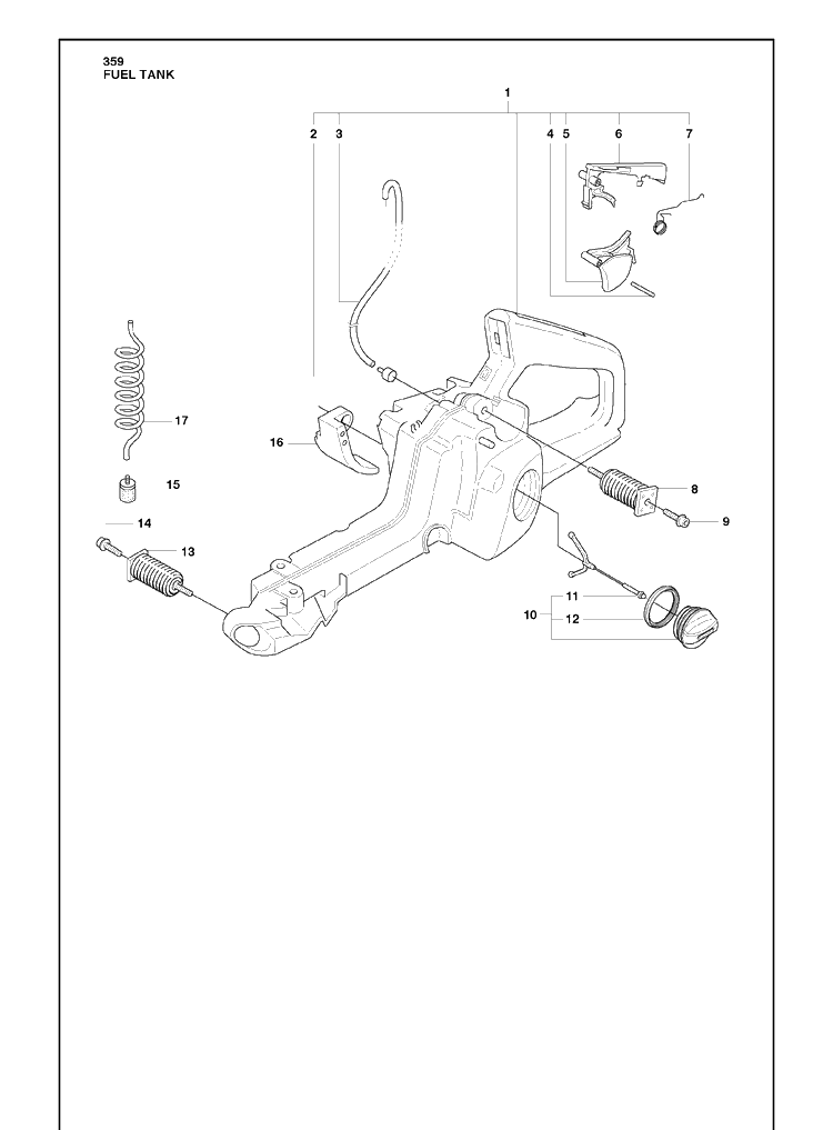 Fuel Tank Diagram and Parts List for 359 2010-02 Husqvarna Chainsaw