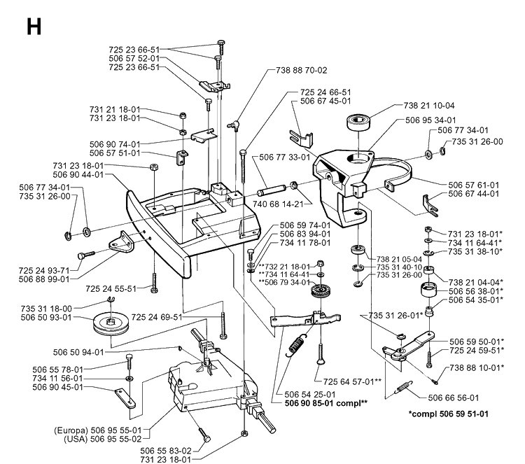 Tine Assembly Diagram and Parts List for RIDER970 1998-03 Husqvarna Lawn Mower