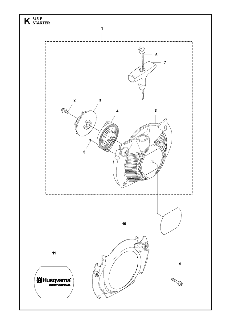 Starter Diagram and Parts List for 545F  Husqvarna Brush Cutter