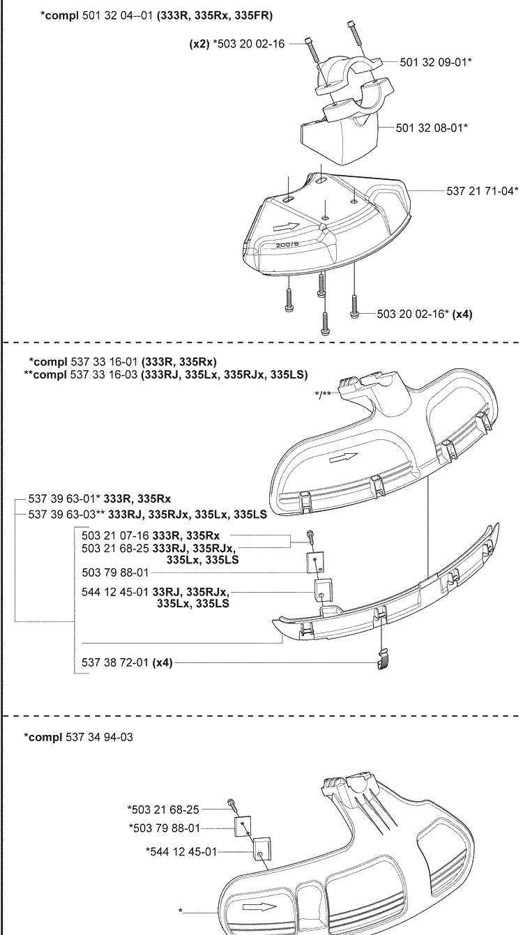 Trimmer Guards / Shields Diagram and Parts List for 335FR 2008-09 Husqvarna Brush Cutter