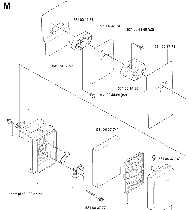 Air Filter Diagram and Parts List for 165BT 20041800001-Current Husqvarna Leaf Blower / Vacuum