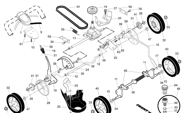 Drive Diagram and Parts List for HD600L  Husqvarna Lawn Mower
