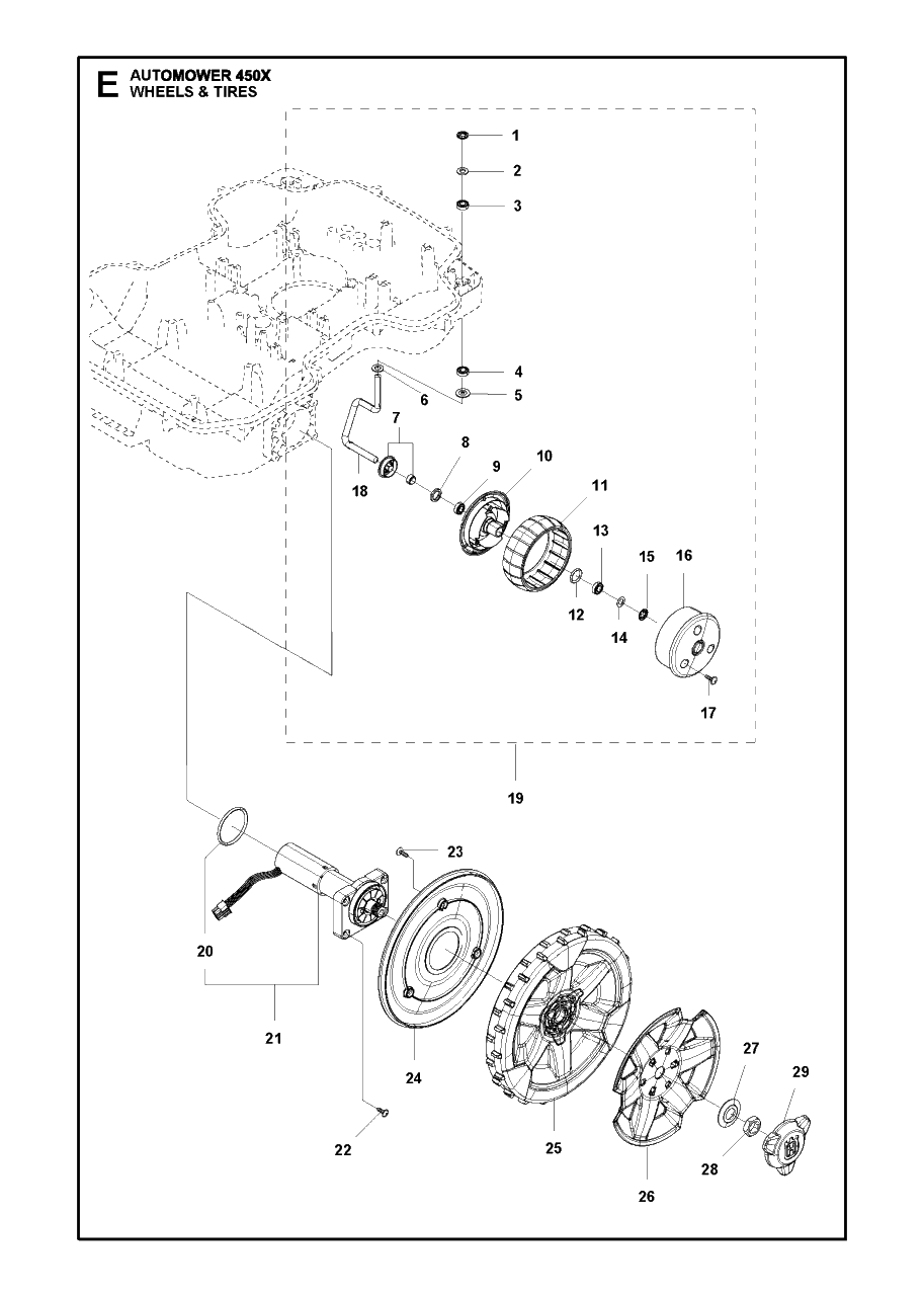 Wheels And Tires Diagram and Parts List for 450X 2016-02 Husqvarna Lawn Mower