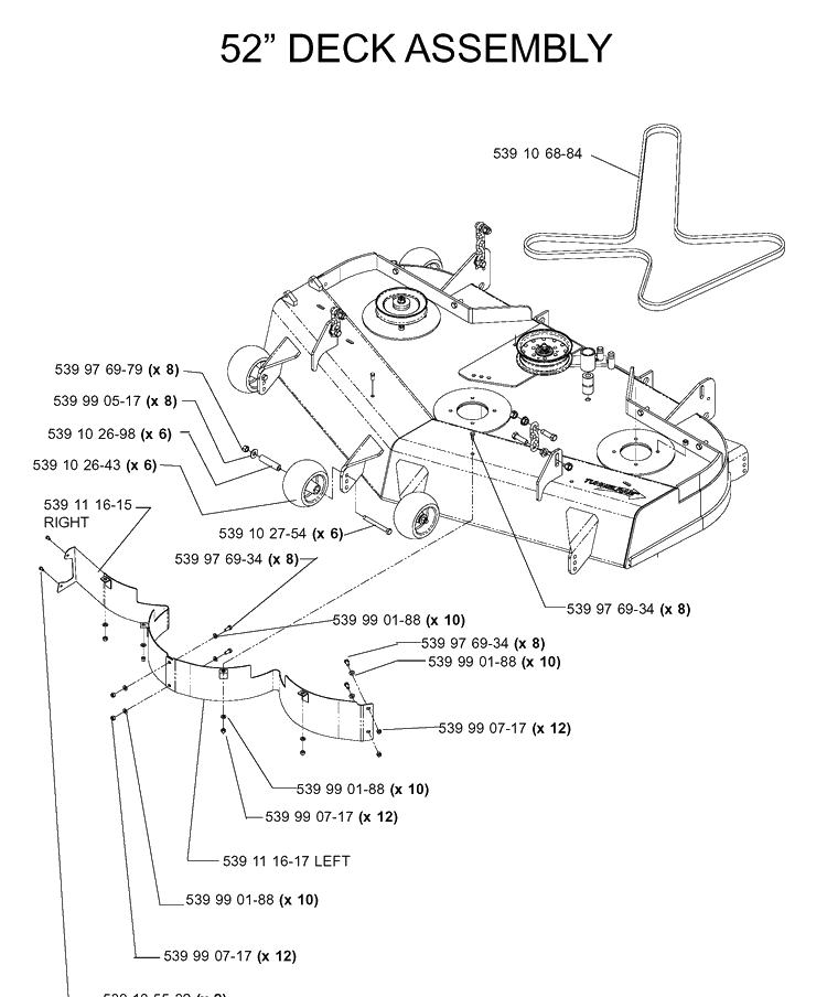 52 Inch/132cm Cutting Deck Diagram and Parts List for IZ5223T (968999257)(2005-08) Husqvarna Lawn Mower