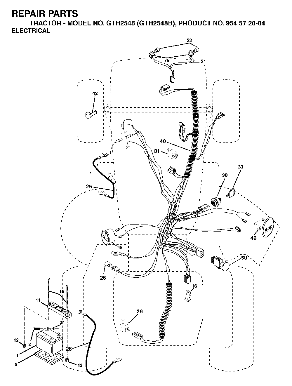 Electrical Diagram and Parts List for GTH2548B (954572004)(2004-02) Husqvarna Lawn Tractor