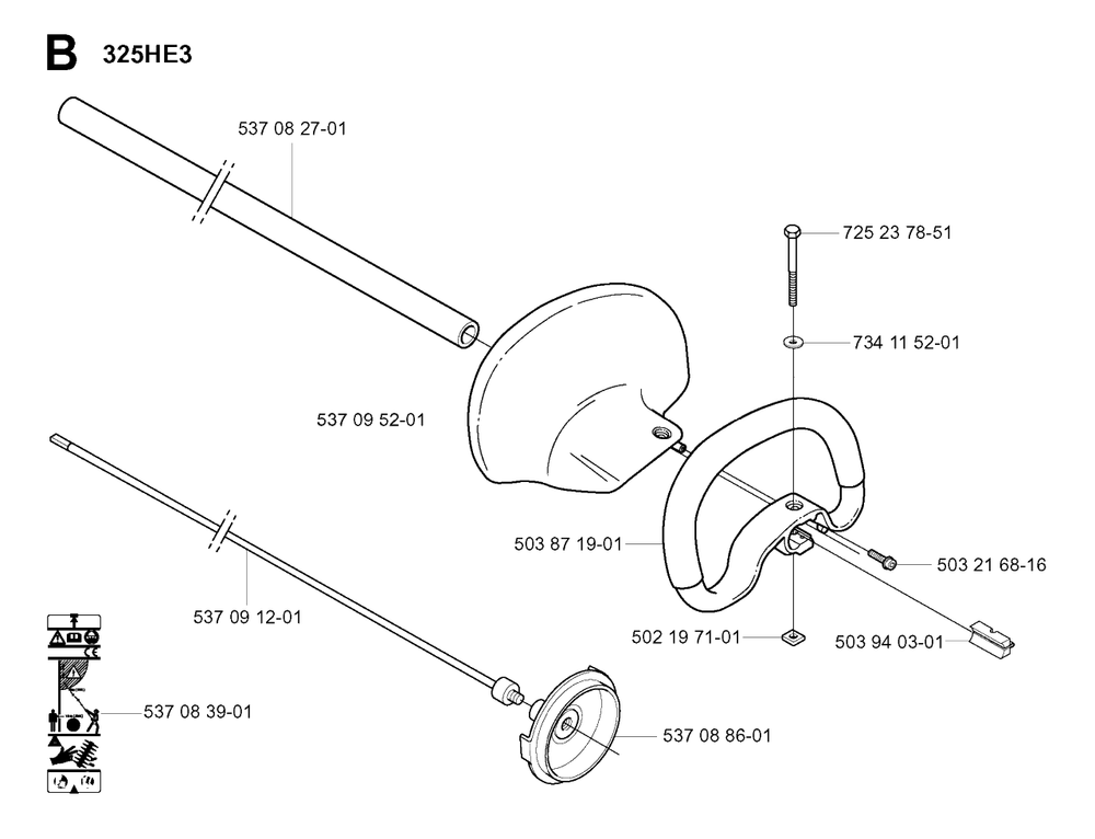 Shaft And Handle 2 Diagram and Parts List for 325HDA55X 20011800001 - 20040100000 Husqvarna Hedge Trimmer