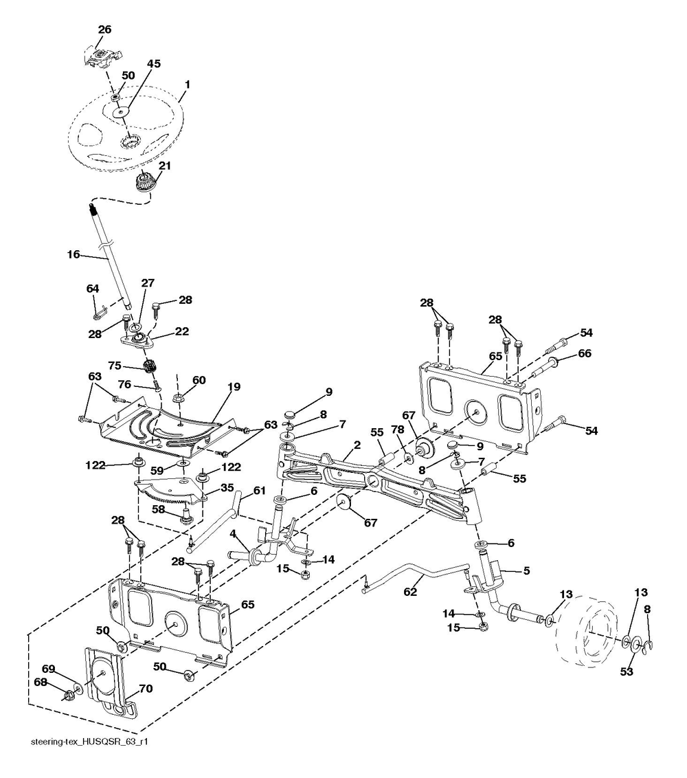 Steering Diagram and Parts List for LGT54DXL  Husqvarna Lawn Tractor