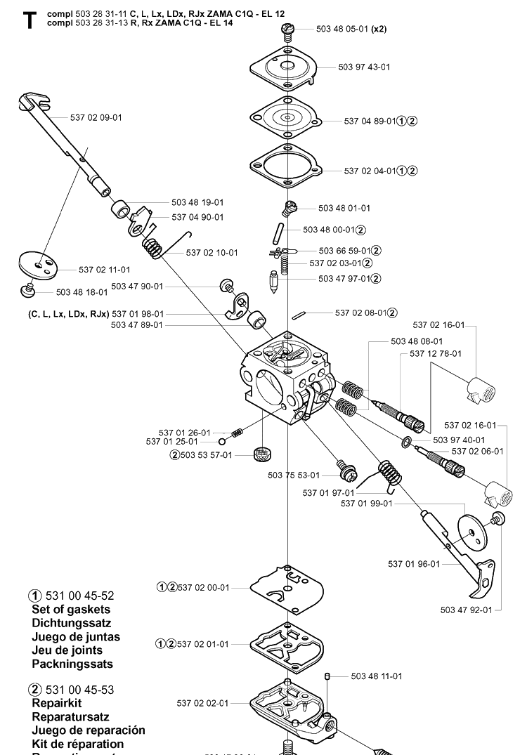 Carburetor 2 Diagram and Parts List for 326LX 20061400001-20070100000 Husqvarna Edger
