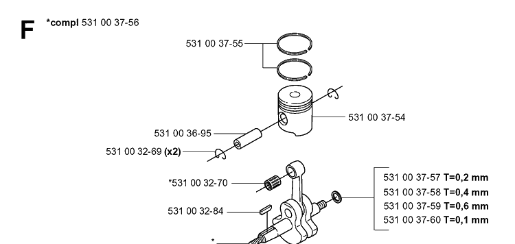 Piston And Crankshaft Diagram and Parts List for 165BT 20053300001-Current Husqvarna Leaf Blower / Vacuum