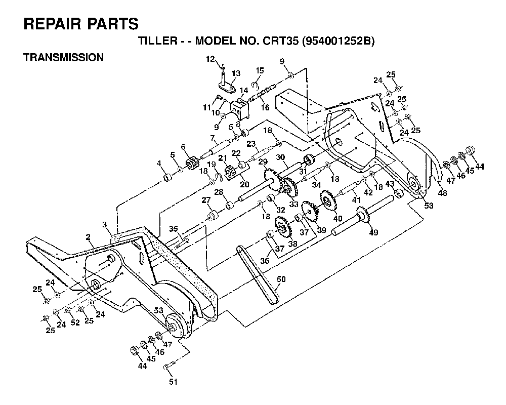 Transmission Diagram and Parts List for CRT35 (954001252B)(1995-03) Husqvarna Tiller