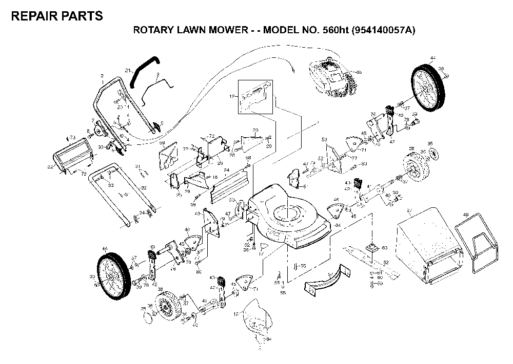 Product Complete Diagram and Parts List for 560HT (954140057A)(1998-02) Husqvarna Lawn Mower