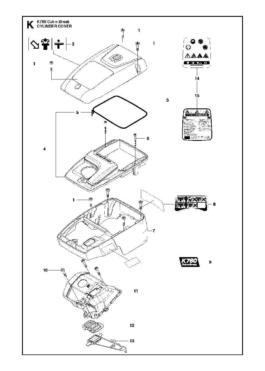 Cylinder Cover Diagram and Parts List for K760CUT-N-BREAK 2013-06 Husqvarna Circular Saw