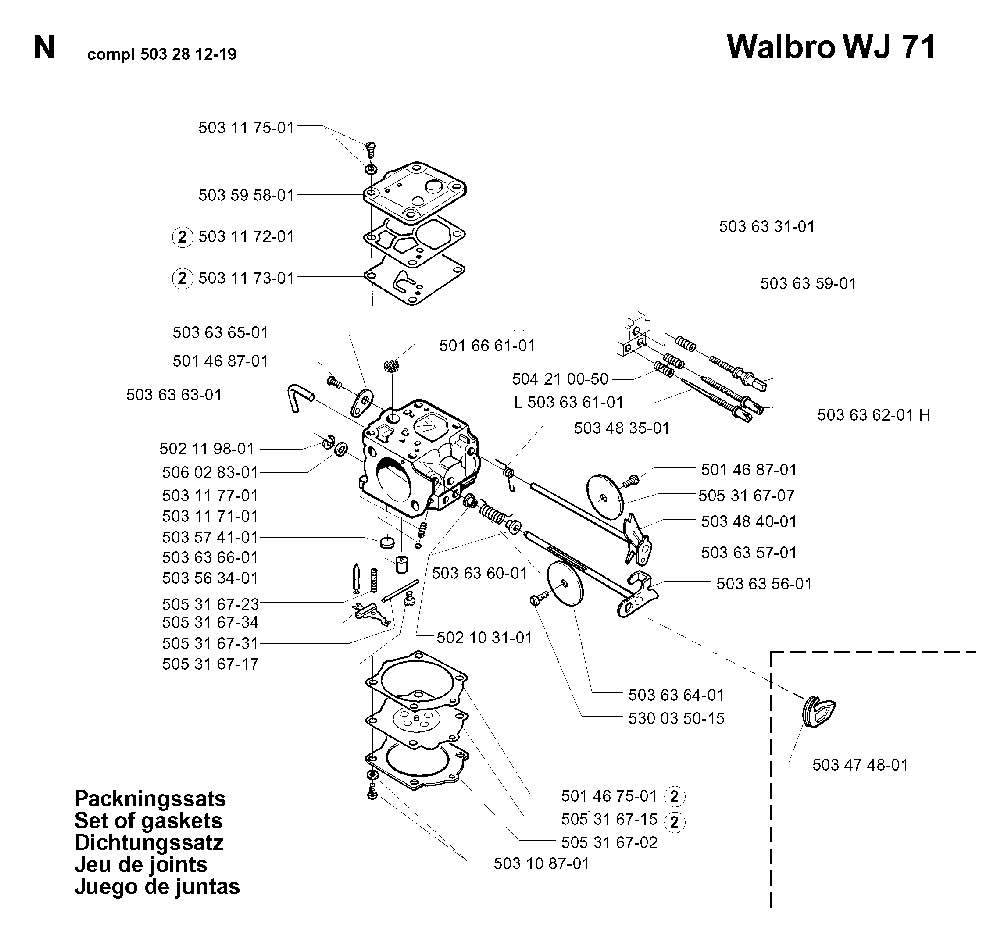 Carburetor Details Diagram and Parts List for 394XPEPA 19980900001 Husqvarna Chainsaw