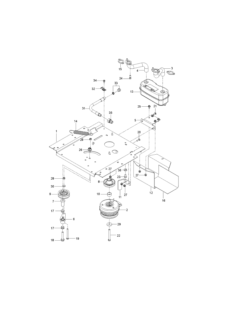 Engine Mounting, Guards And Muffler Diagram and Parts List for Z246  Husqvarna Lawn Mower