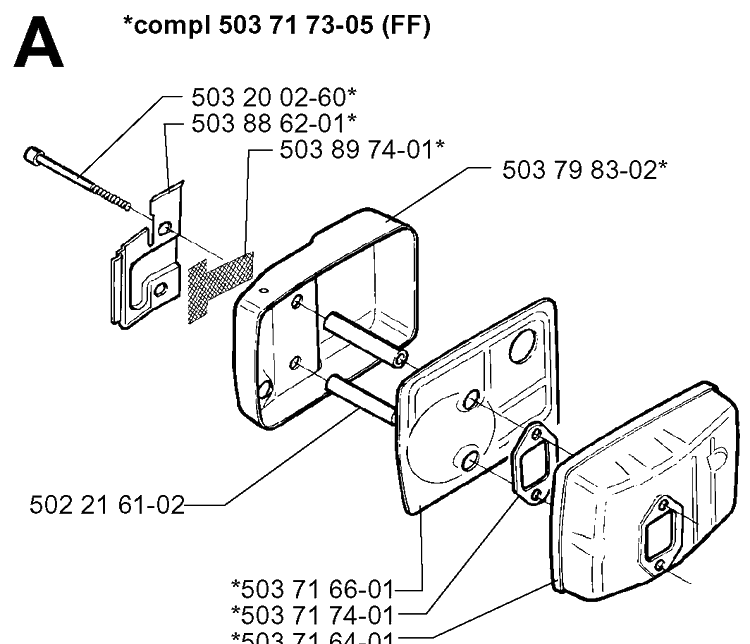 Muffler Diagram and Parts List for 225BV 19963100001-19970500000 Husqvarna Leaf Blower / Vacuum