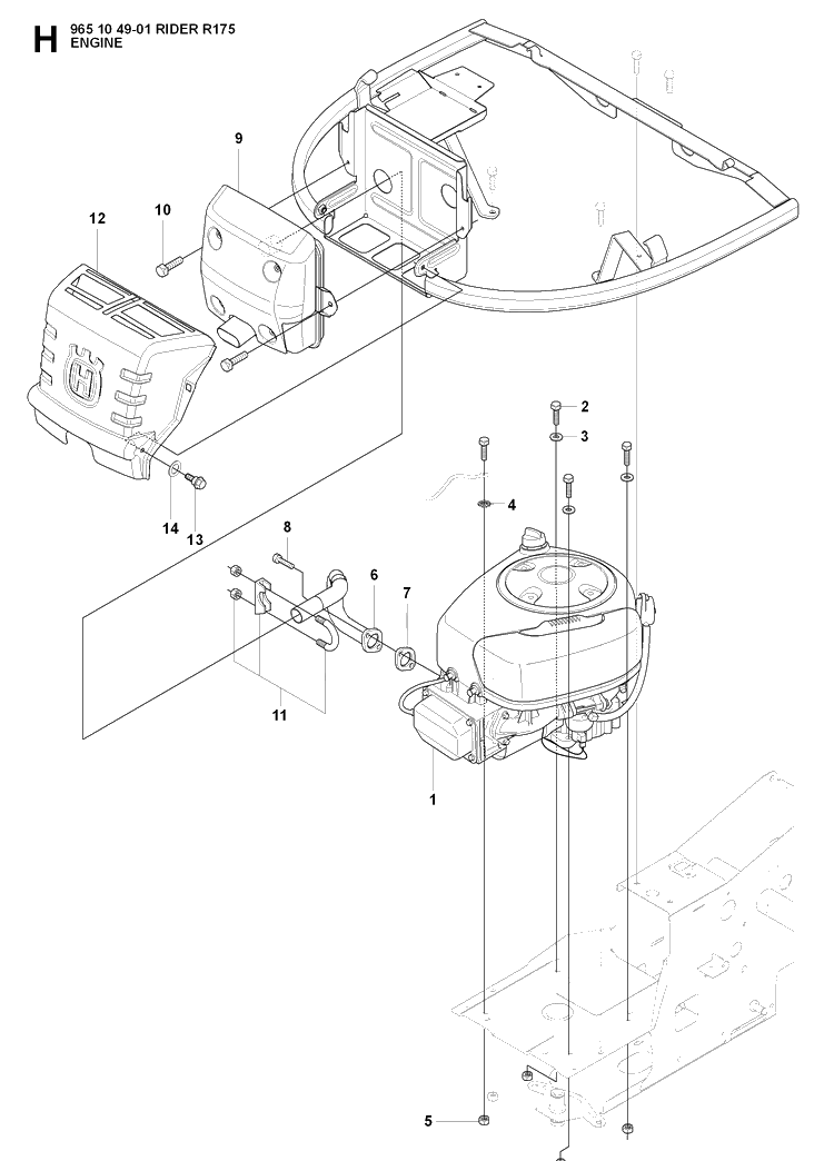 Engine Diagram and Parts List for RIDER175 (965104901)(2007-01) Husqvarna Lawn Mower
